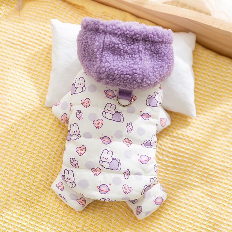 Perro de otoño e invierno, bolsillo de algodón acolchado cálido grueso, chaqueta acolchada de algodón de cuatro patas, gato Teddy Bichon, ropa para perros