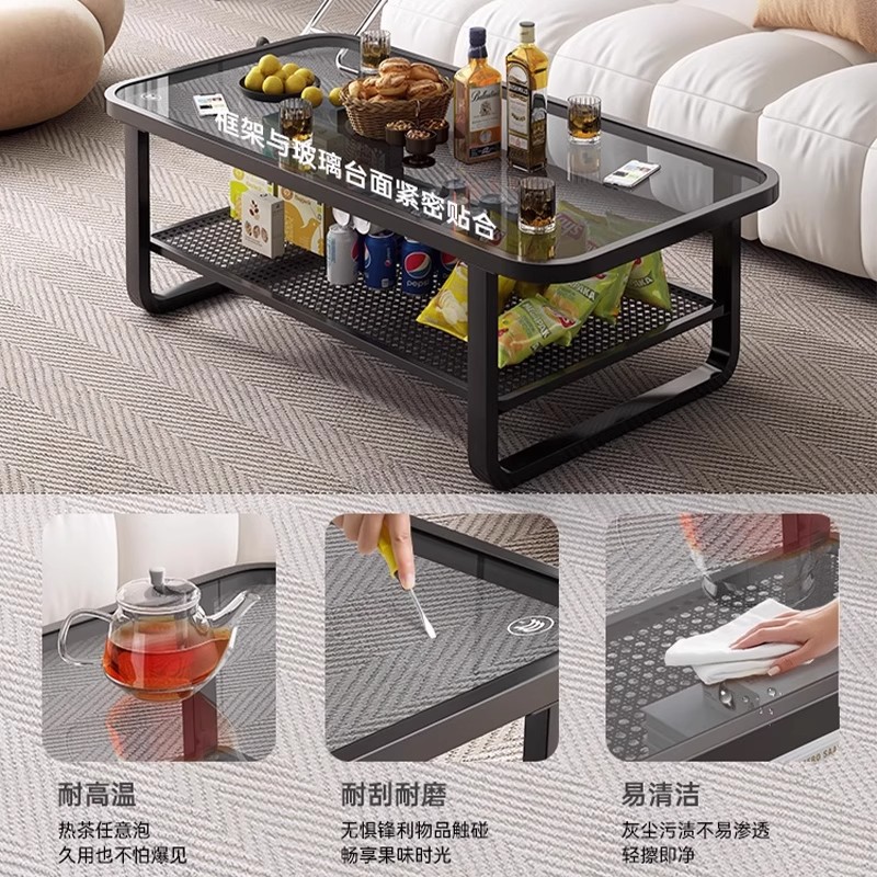 Mesa de té sala de estar doméstica pequeña mesa de casa 2025 nueva moderna simple creativa cuadrada mesa de té de vidrio temperado
