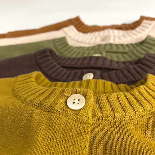Khaki color series~pure cotton knitted cardigan, Korean style spring and autumn new children's sweater, fashionable men's and women's trendy jacket