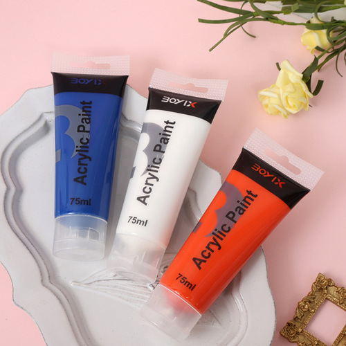Boryi Xuan Soft Tube Large Capacity 75ml Waterproof 9 Colors Student Art Hand-painted DIY Studio Textile Painting Acrylic Paints