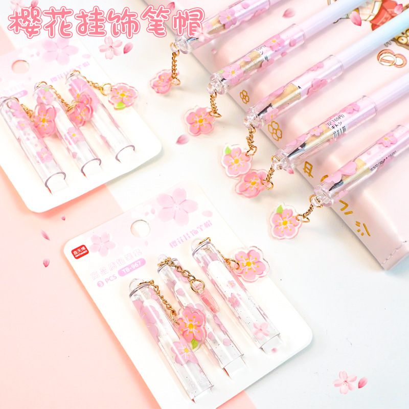 Nuevo cerezo colgante tapa de lápiz mariposa tapa de lápiz creativo alumno de la escuela primaria cubierta de lápiz de cristal jardín de infantes