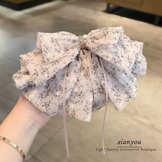 甜美小碎花蝴蝶结韩系少女感温柔懒人弹簧夹纯欲气质半扎发夹发饰