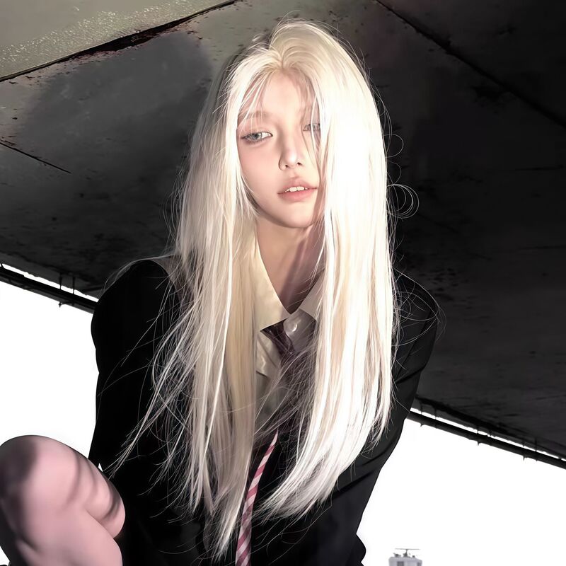 Platinum blonde hand-crafted lace front wig, middle parting, versatile long straight blonde hair, full headpiece for women, Y2K girl group style