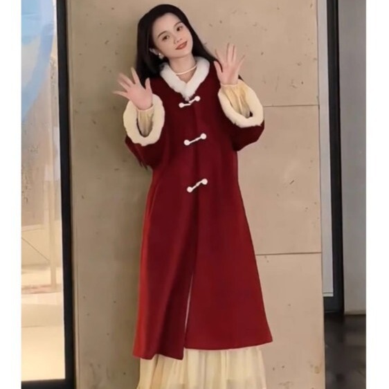 2023 autumn and winter New Chinese style new toast clothing Bride wedding double-sided cashmere red coat woolen coat