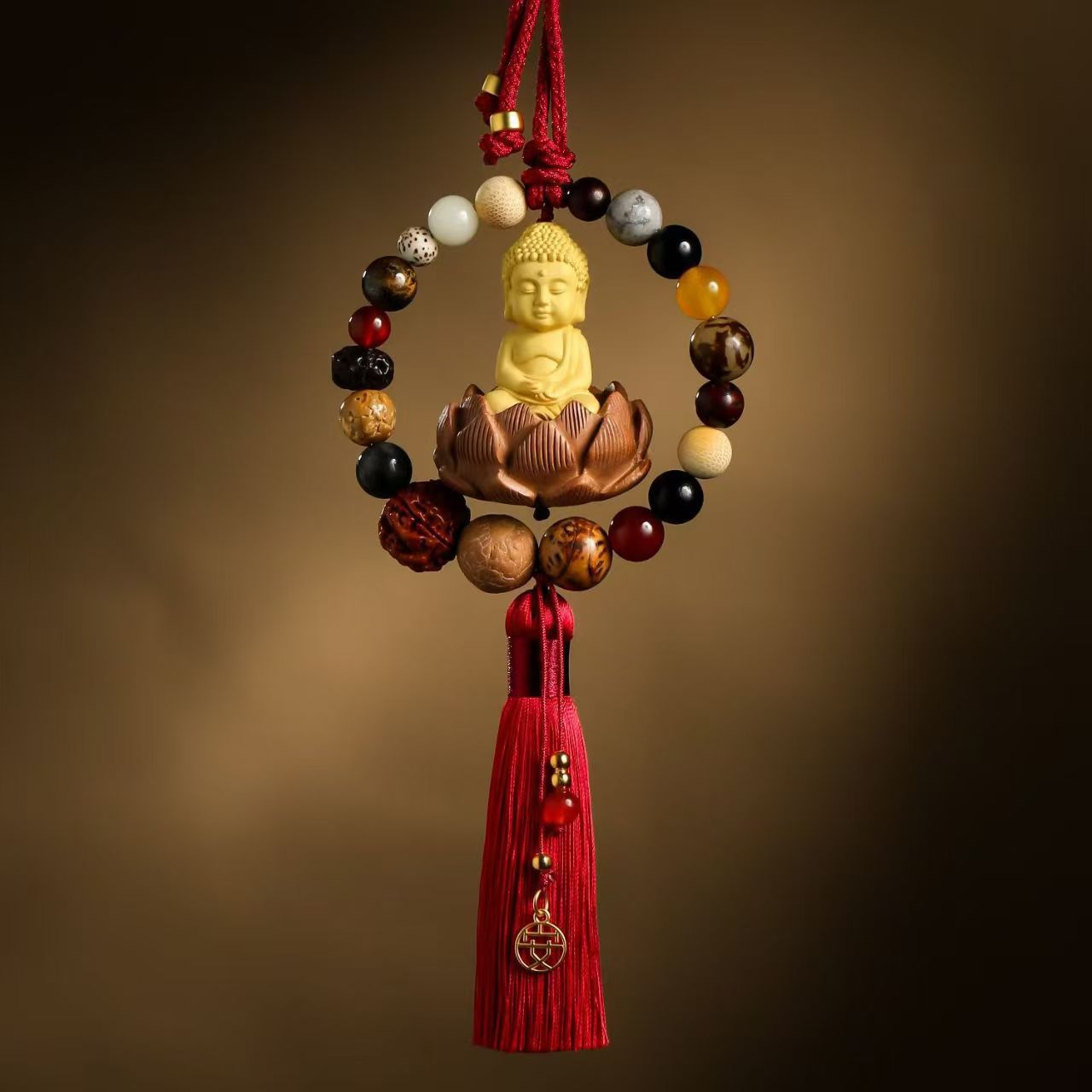 High-end car pendant, eighteen-bead car pendant, safe journey pendant, multi-bead Bodhi pendant, souvenir, car interior decoration