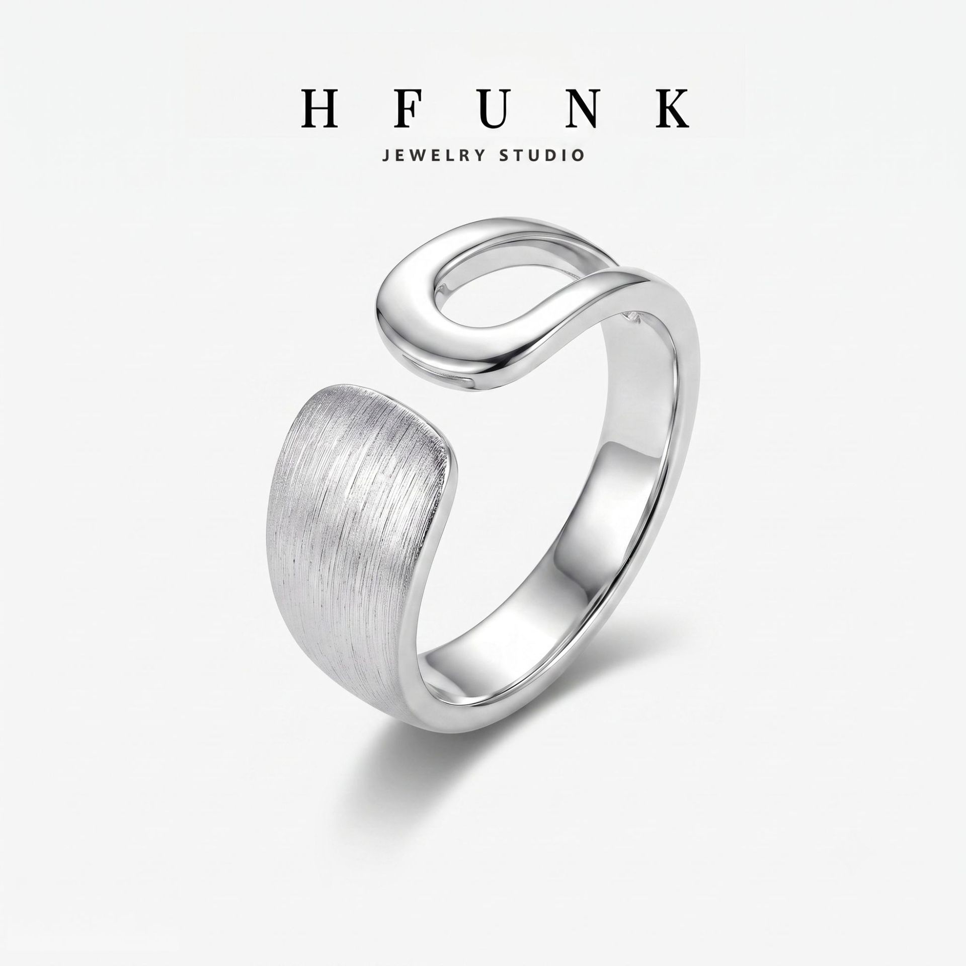 European and American style versatile silver-plated matte wide open ring, Korean niche design fashion women's ring