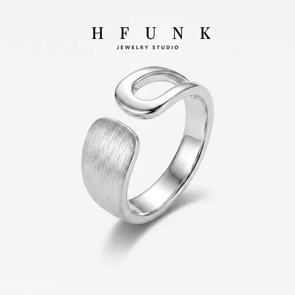 European and American style versatile silver-plated matte wide open ring, Korean niche design fashion women's ring