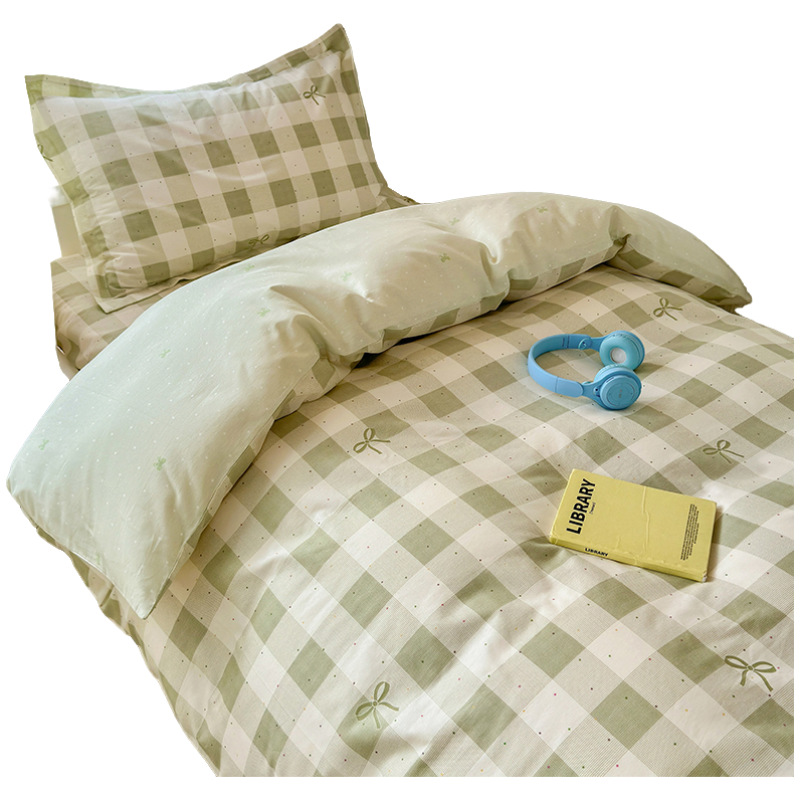 Ropa de cama de tres piezas para dormitorio de estudiantes de algodón puro 100 funda de edredón de sábana individual para dormir desnuda