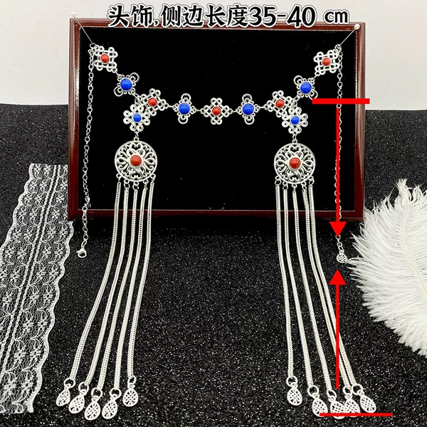 [Headwear] Gold-Plated Silver Mongolian Headwear, Ethnic Style Performance Hair Accessories, Hair Chains, Hair Ornaments, Headpieces