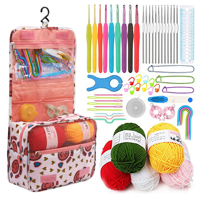 Cross-border 59-piece crochet set color TPR soft handle crochet portable storage bag wool knitting tools