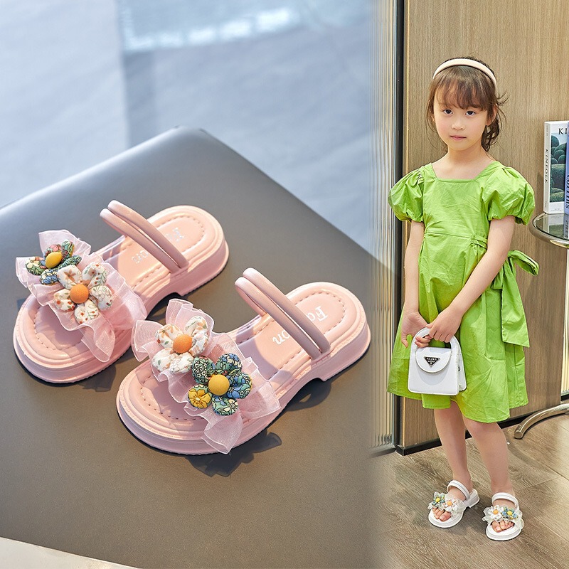 女の子サンダル花 2025 夏の新オープントゥサンダル女の子ファッショナブルで甘いローマンシューズビーチシューズ|undefined