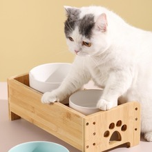 广全木质陶瓷碗架宠物餐桌双碗大型犬猫咪桌子可调节护颈高度增高