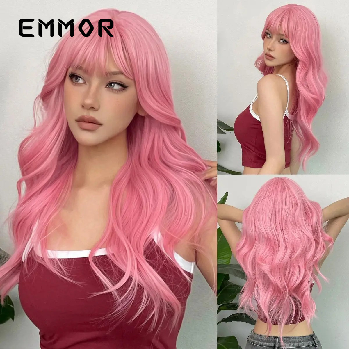 Comercio exterior nuevo aire flequillo estilo europeo y americano té con leche marrón ondas grandes cabello largo y rizado peluca cabello completo wigs