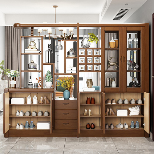 Chinese style solid wood hall cabinet, simple modern multi-specification wine cabinet, living room storage cabinet, functional partition entrance cabinet wholesale