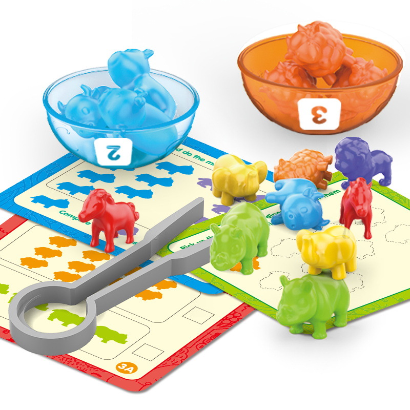 Niños transfronterizos conteo de arco iris goma suave clasificación de color de animales cognición digital Juego de ayudas didácticas Montessori Juguete de 3 años