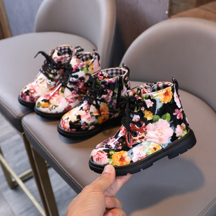 Floral Print Martin Boots 2025 Spring and Autumn Foreign Trade Boys' Single Boots Children's Shoes Patent Leather Children's Boots Girls' Short Boots Toddler Boots