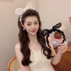 甜美蕾丝兔耳朵蝴蝶结齿梳发箍女2025新款高颅顶防滑头箍时尚发饰