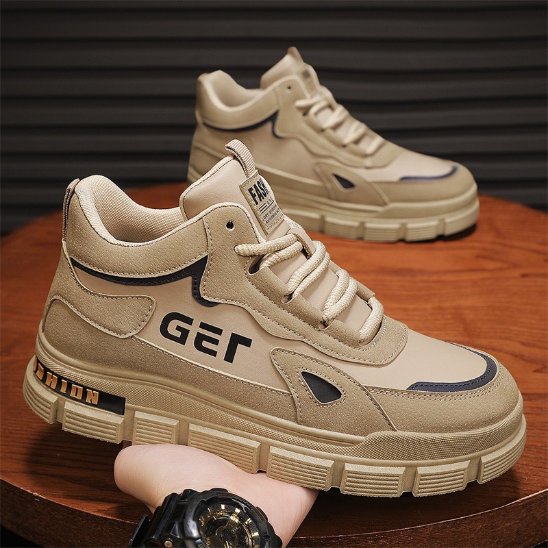 Otoño nuevos zapatos de skate de alto nivel para hombres, zapatos de herramientas de suela gruesa, zapatos de estilo general para hombres casuales de cuero en vivo