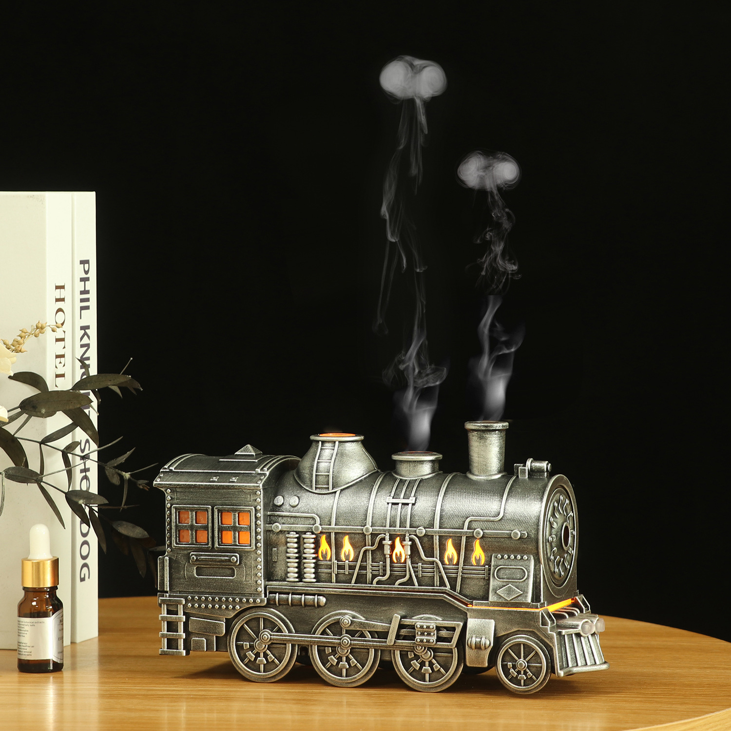 Cross-Border Ultrasonic Essential Oil Humidifier Household Train Aromatherapy Machine Spitting Ring Lantern Spitting Ring Aromatherapy Machine Remote Control