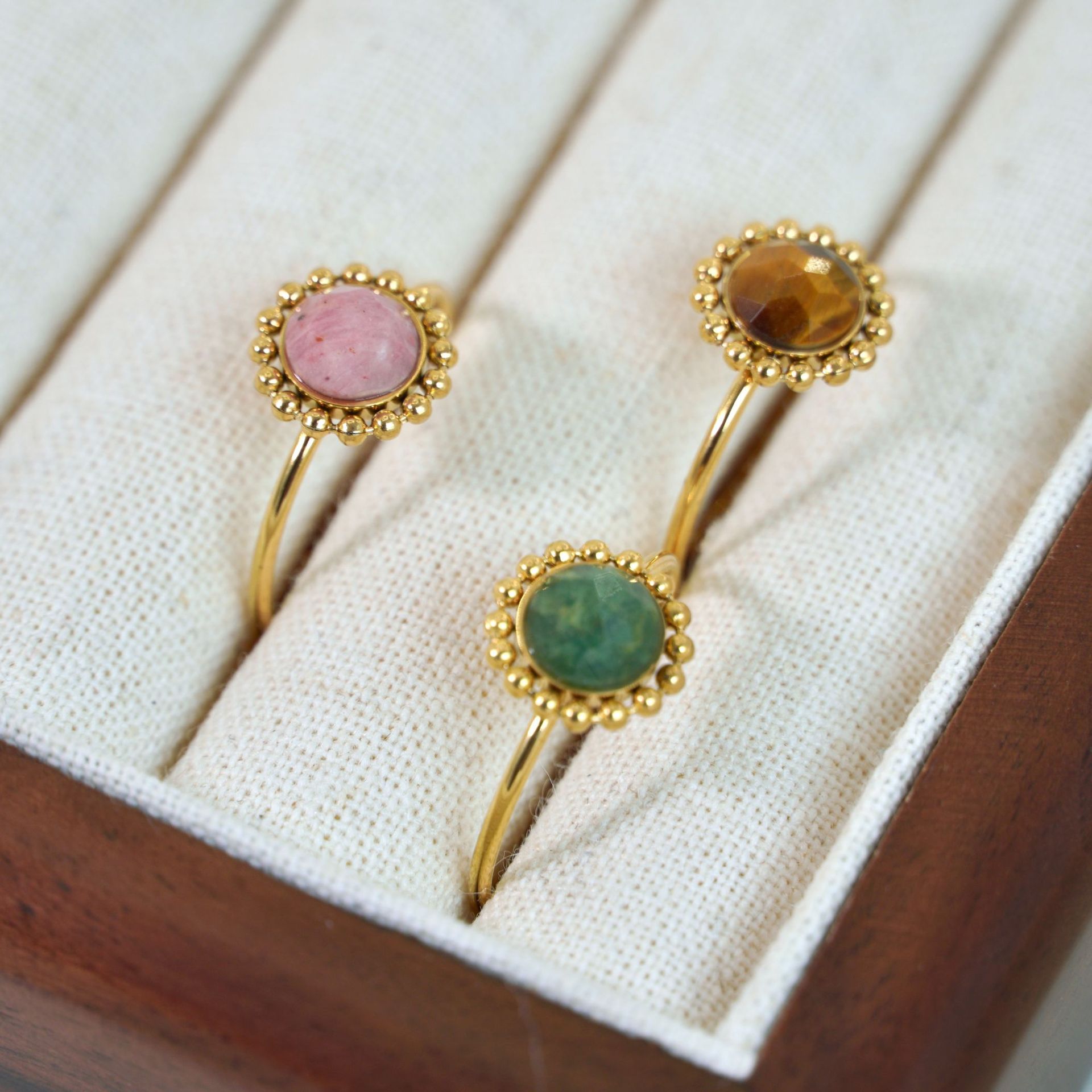 10g Weight Natural Stone Inlay Material Open Rings Classification 1 Piece Quantity Casual Occasion Titanium Steel Material Geometric Pattern Unisex Gender Polishing Design Retro Style Retro Geometric Titanium Steel Natural Stone Open Rings In Bulk 2