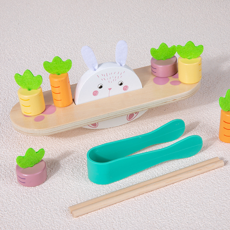 新品兔子平衡木积木游戏儿童木质亲子互动幼儿园小物益智拼搭玩具