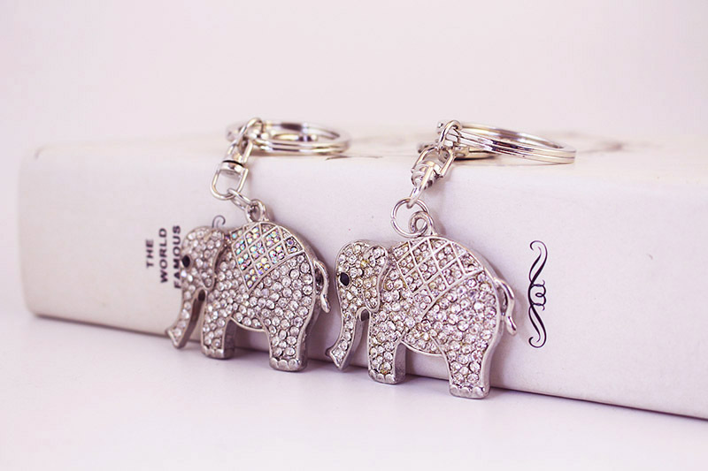 44g Weight Cute Elephant Zinc Alloy Plating Rhinestones Unisex Keychain