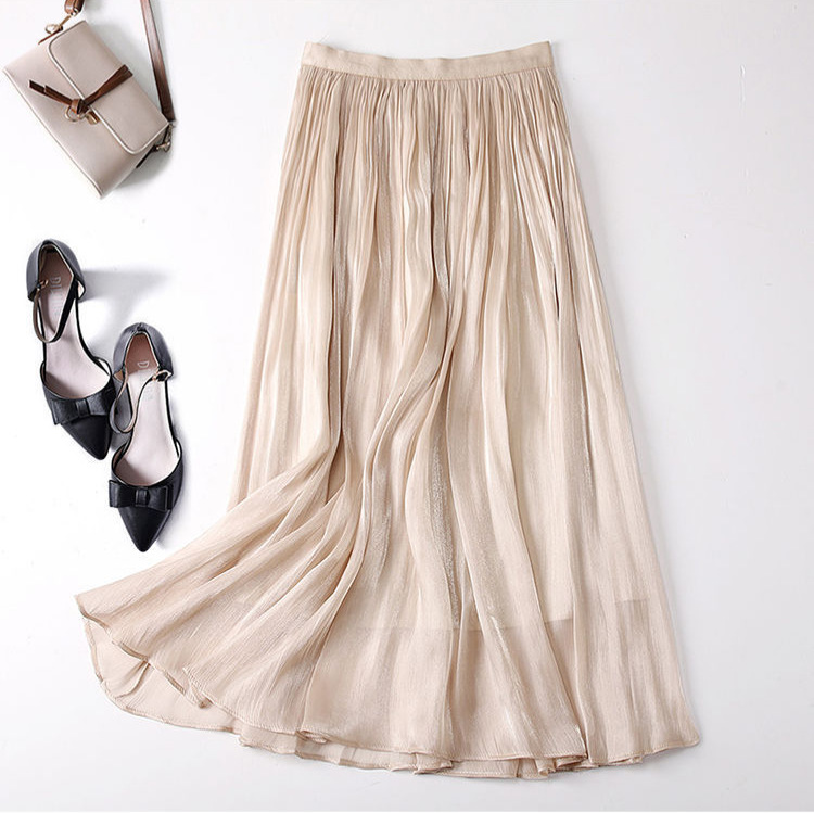 High-end shimmering tulle skirt, pearlescent midi skirt, elegant and slimming high-waisted, perfect for summer.