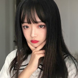 Factory in stock wig women's medium and long hair air bangs clavicle hair straight shoulder length hair temperament face trimming chemical fiber full head cover