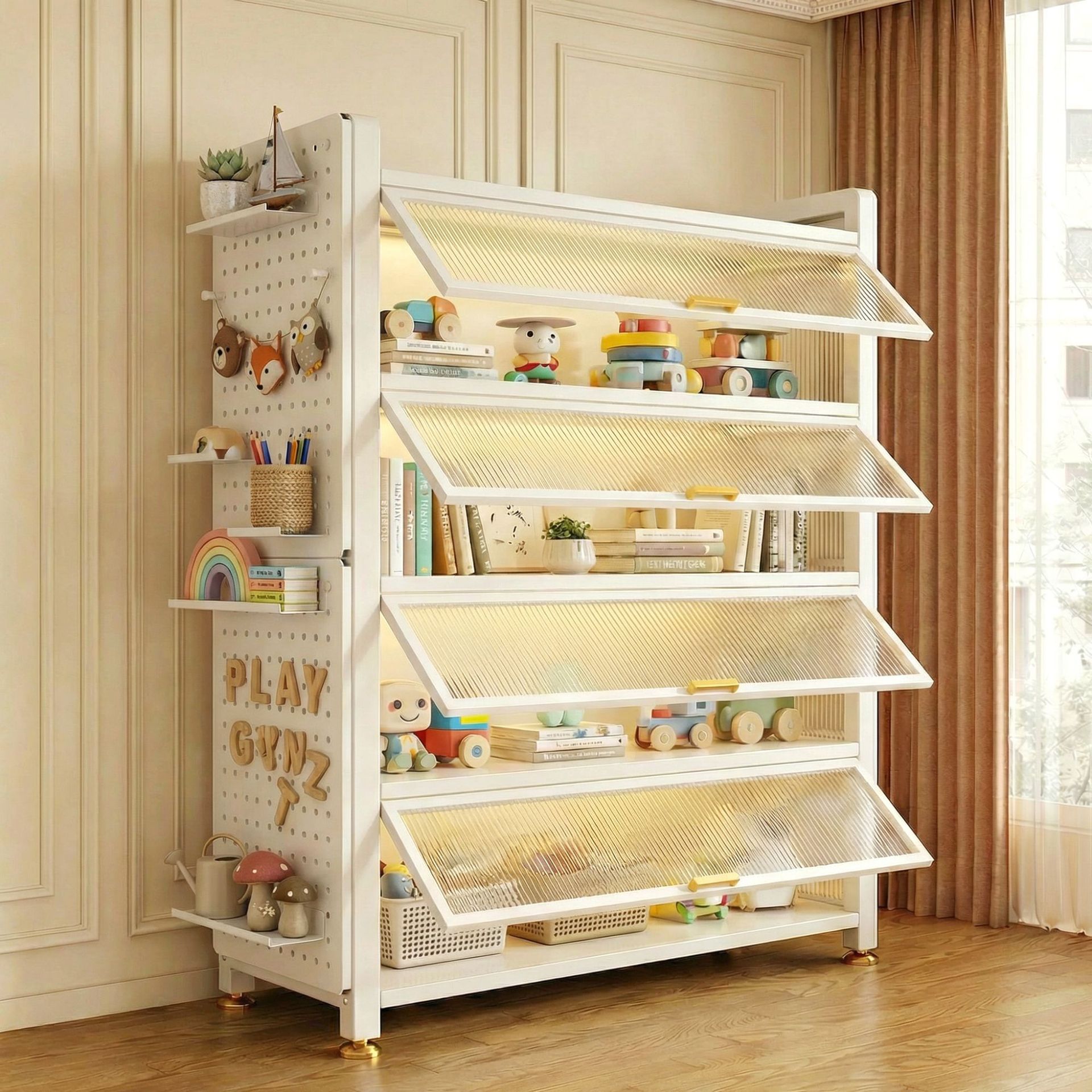 Gabinete de acero con puerta estante de libros para niños armario de almacenamiento a prueba de polvo armario de exhibición doméstico dormitorio estante de piso armario de almacenamiento