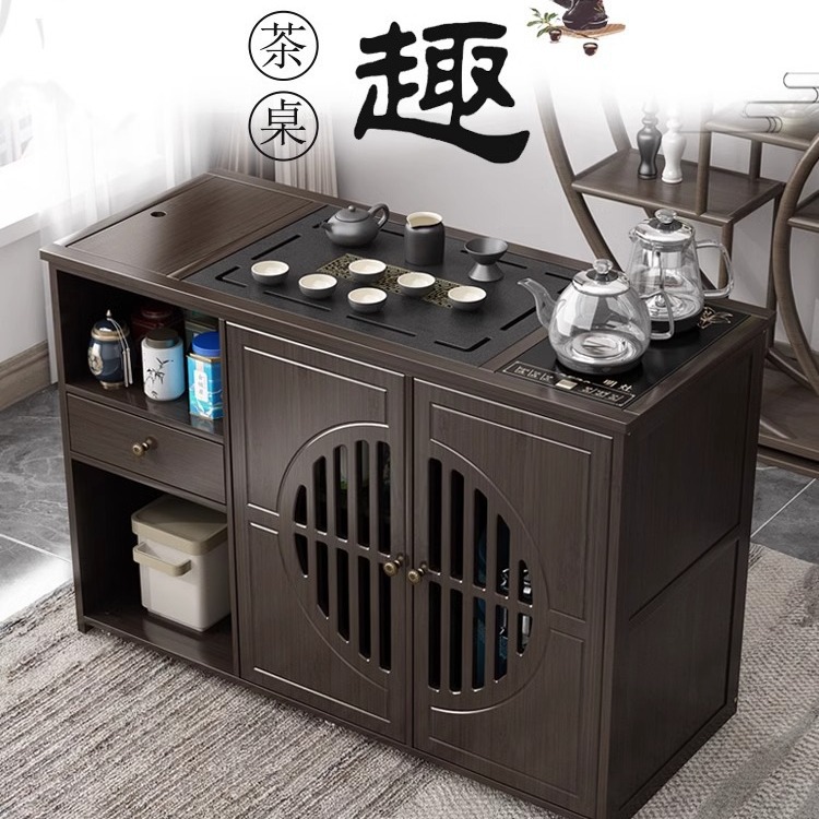 Mobile tea table household small tea table solid wood tea cart tea table tea set suit automatic kettle integrated tea cabinet