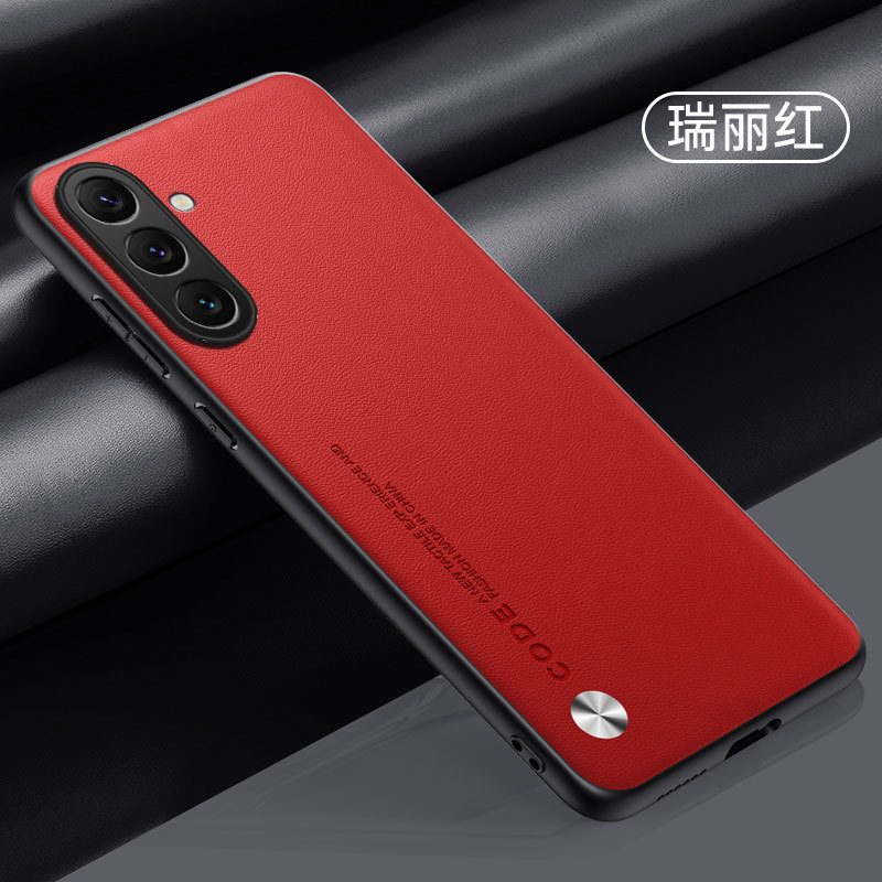 Aplicable a Samsung A56 piel de pigmento puro estuche de teléfono móvil A36 de alta gama anti huellas dactilares comerciales A26 estuche de protección de huellas de cuero