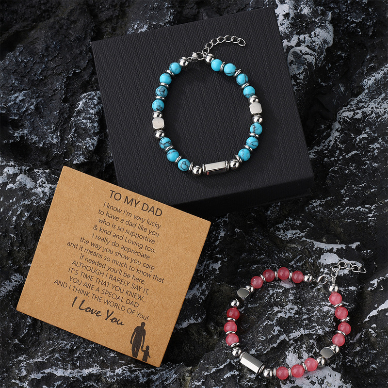 Father's Day Thanksgiving Gift Cross-border Hot Selling Natural Stone Bracelet Gift Box with Card Hand-woven Beaded Bracelet