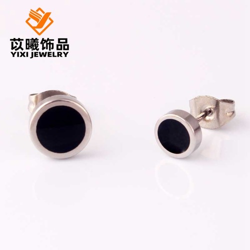 Korean-style fashionable round black dumbbell thin needle titanium steel minimalist men's earrings wholesale Amazon best-selling cross-border accessories