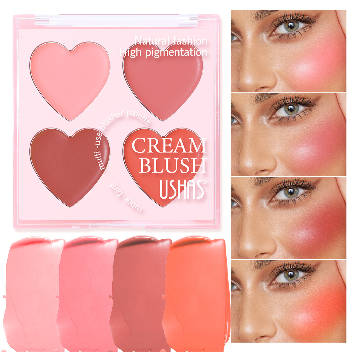 USHAS venta caliente transfronteriza amor reparación color mate rubor crema de rubor natural de cuatro colores al por mayor