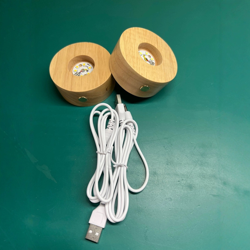 ラウンド発光無垢材ランプベースタッチクリエイティブ LED ナイトライト充電ベースランプルーム DIY 雰囲気ライト|undefined
