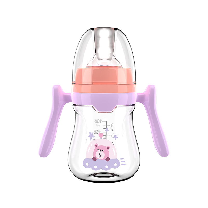 Pezón de boca ancha para bebés 180/240/280ml Serie simple con mango PP biberón sin pajitas