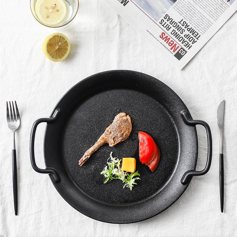 Ceramic frosted binaural plate hotel commercial large steak plate Western plate oven microwave oven special tableware