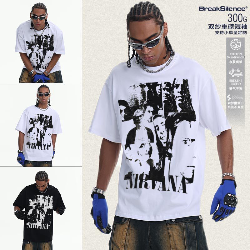 2026 Cross-Border Spring and Summer Nirvana Pure Cotton T-Shirt Men's Direct Print Summer Breathable Short-Sleeved American Retro T-Shirt 2026 Cross-Border Spring and Summer Nirvana Pure Cotton T-Shirt Men's Direct Print Summer Breathable Short-Sleeved American Retro T-Shirt