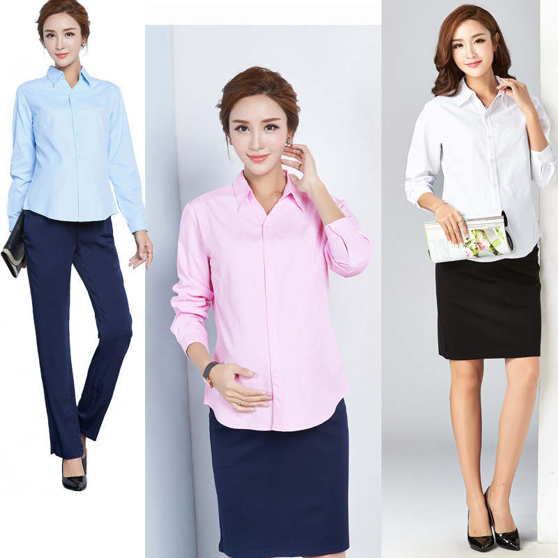 Yunshiba 3036 Maternity Long-Sleeved Shirt V Neck Maternity Work Wear Professional Shirt Spring & Fall Work Wear Dropshipping