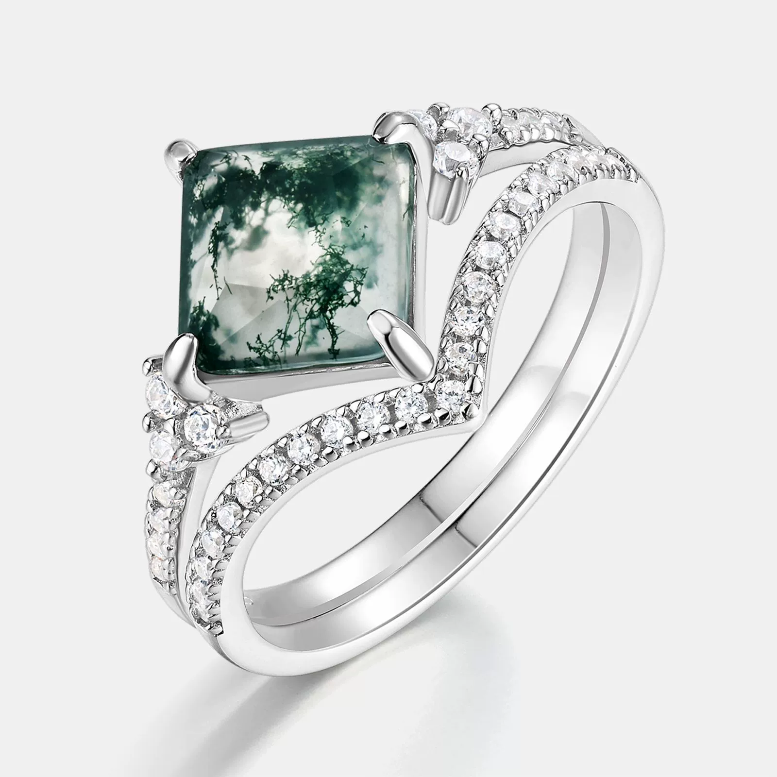 (Cross-border trading), natural water, agate aquatic plants, ring, Amazon, silver 925 sample
