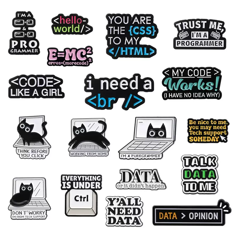 跨境创意新品程序员纪念组合胸针  个性卡通猫咪字母键盘造型徽章