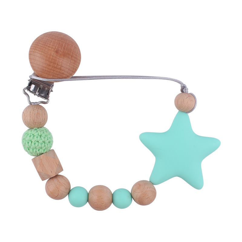 Bebé suministros de dibujos animados de silicona estrella mordedor calmante bebé chupete cadena silicona mordedura molar anti-gota cadena