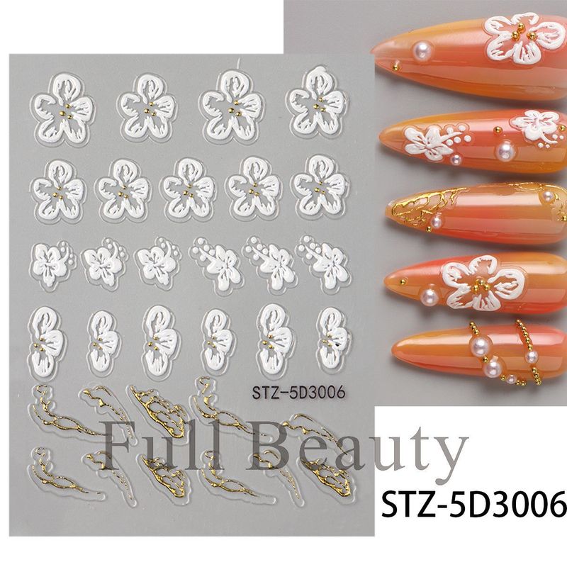FULL BEAUTY跨境新款美甲贴纸浮雕巴洛克花纹烫金轻奢宫廷风贴纸|undefined