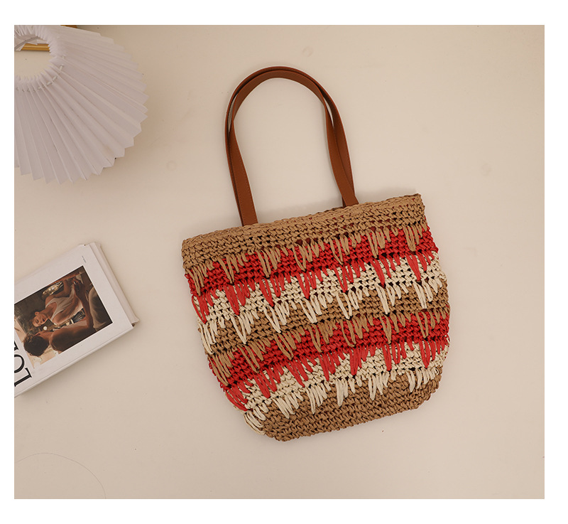 Women's Medium Polyester Color Block Vintage Style Classic Style Square Zipper Straw Bag display picture 7