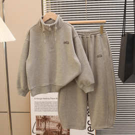 男童秋装加绒卫衣套装新款儿童衣服时髦男孩中童秋冬运动冬季帅气