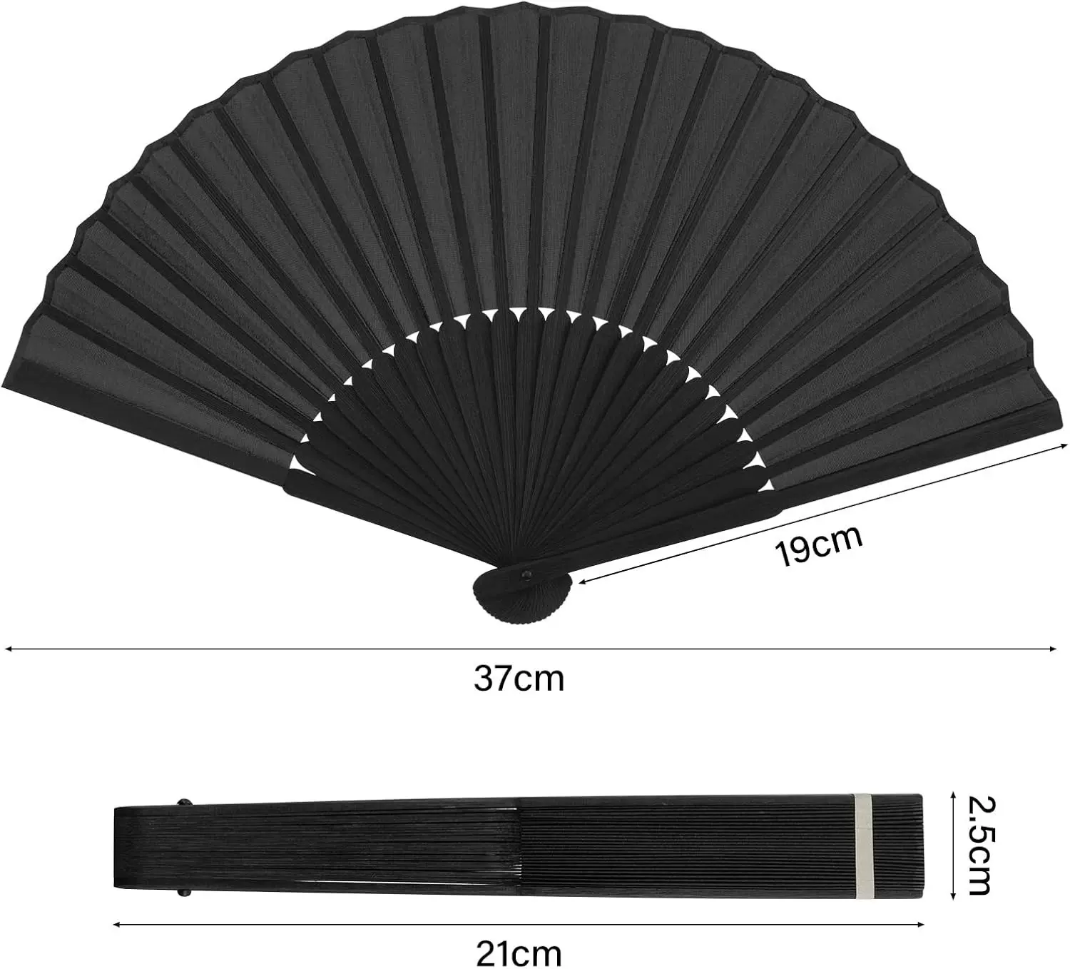 21cm黑色布扇纯黑色扇子竹扇工艺扇