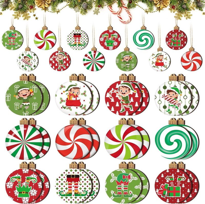 クリスマス木製ミントオーナメント渦巻きキャンディデコレーションクリスマスツリーデコレーションハンギングホームデコレーション|undefined