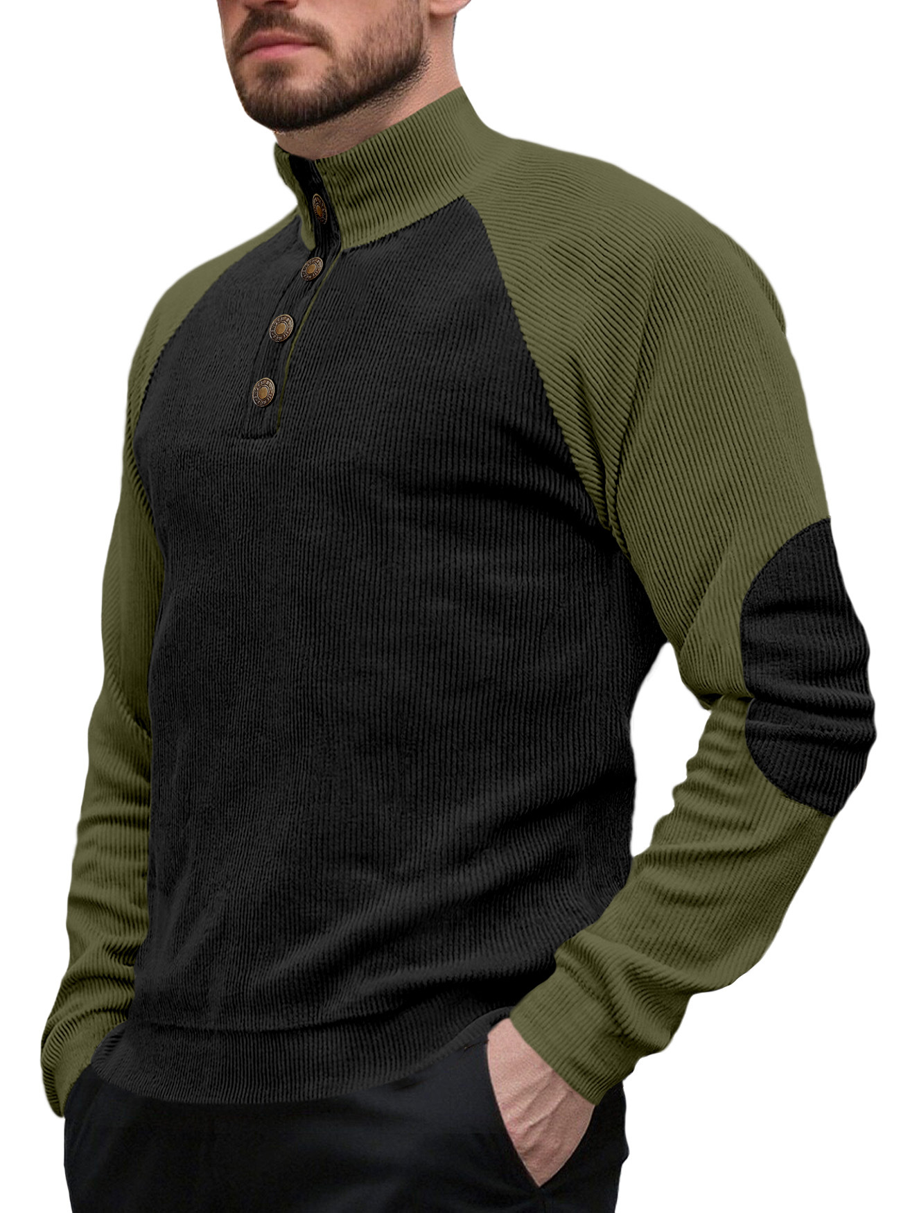 Nuevo transfronterizo de tamaño europeo primavera y otoño nuevo hombre al aire libre manga de hombro cuello de pie casual suelta camiseta de cameltoe de manga larga