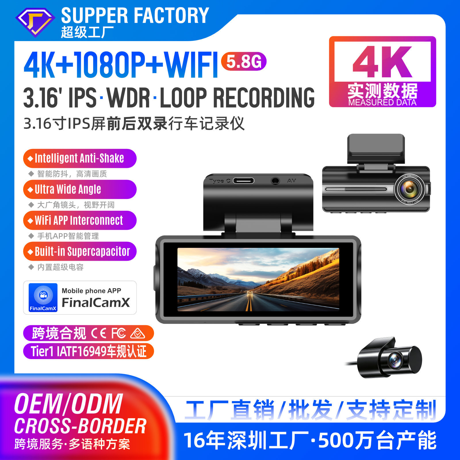 Cross-border new high-temperature-resistant 4K HD dashcam with dual recording, Wi-Fi, GPS, and night vision – available on Amazon
