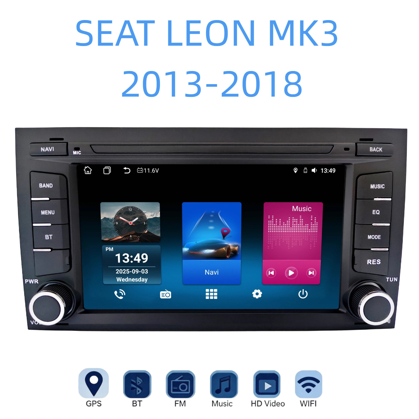 Suitable for Seat Leon Mk3 7inch Android Large-Screen Gps Navigation Wifi Bluetooth Reversing Image Cpaa
